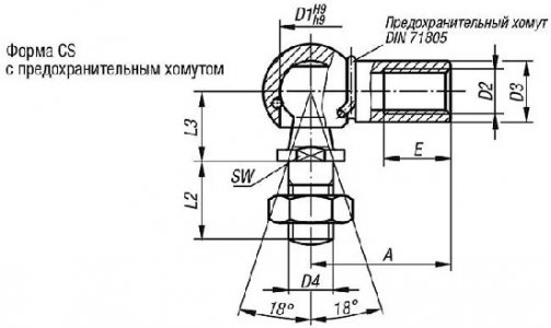 DIN71802 СS 10 M6 ШАРНИР ШАРОВЫЙ УГЛОВОЙ ЦИНК
